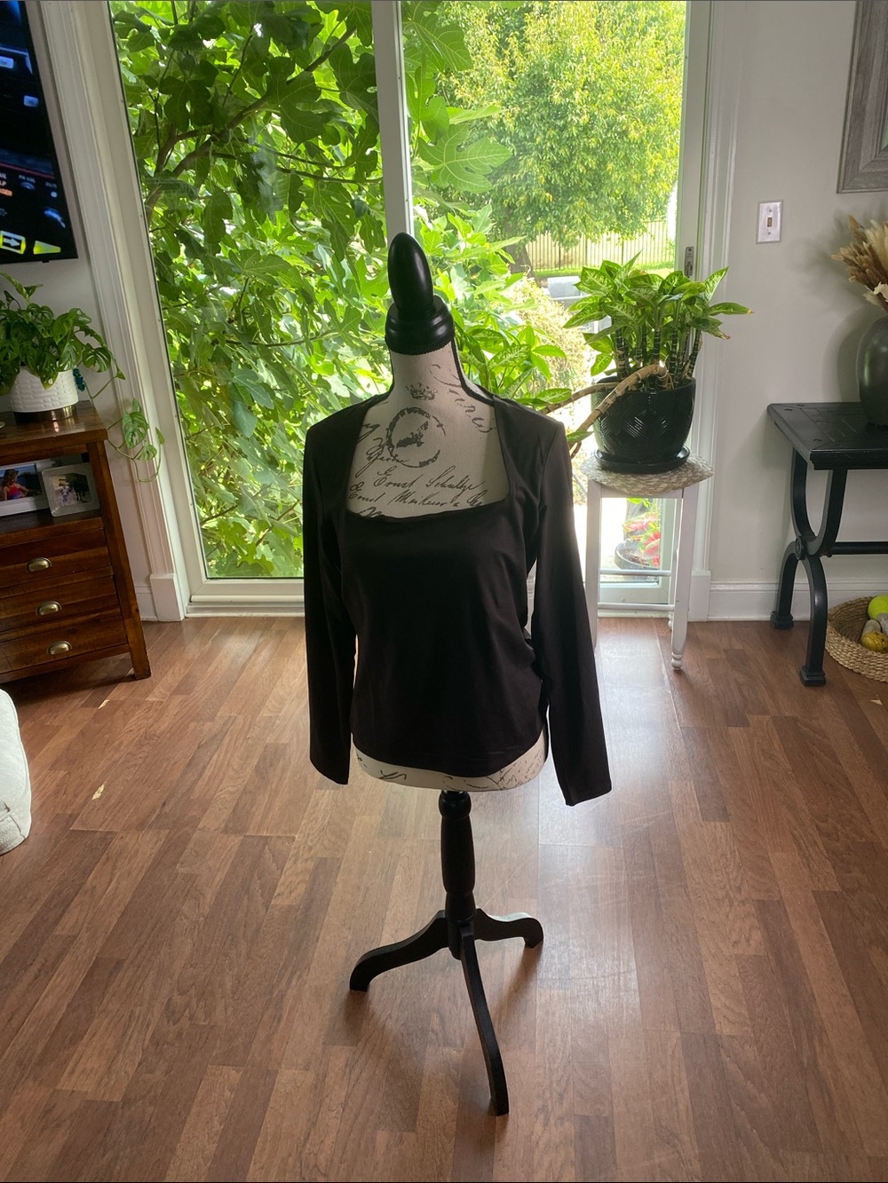 H&M Black Long Sleeve Square Neck Top